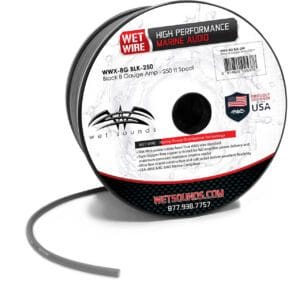 Wet Sounds Black Frosted 8 GA Wet Wire 8 Gauge Amplifikatör Kablosu - 250 Ft Makara - Tekne Ses Sistemi