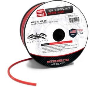 Wet Sounds Red Frosted 8 GA Wet Wire 8 Gauge Amplifikatör Kablosu - 250 Ft Makara - Tekne Ses Sistemi