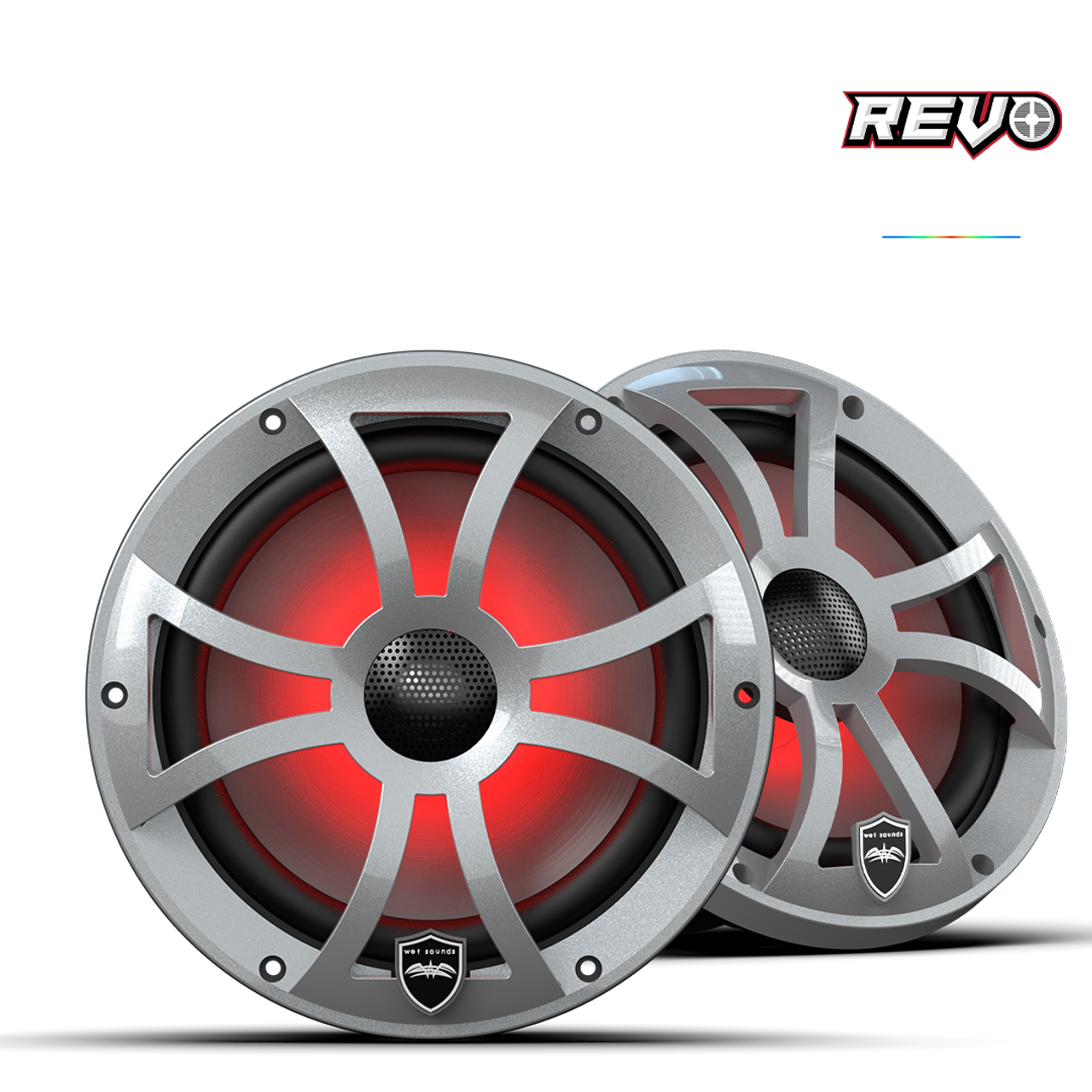 Wet Sounds REVO 8-XSS – REVO Serisi 8” Yüksek Çıkışlı Komponent Tarzı Koaksiyel Hoparlörler XS-Silver RGB Izgaralı - Tekne Ses Sistemi
