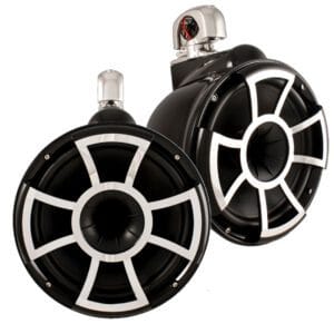 Wet Sounds Revolution Serisi 8" Kule Hoparlör | 400W Peak Güç | 4 Ohm | Siyah | Gümüş Alüminyum Kelepçeli - Tekne Ses Sistemi