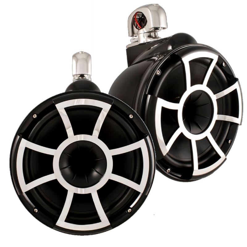 Wet Sounds Revolution Serisi 8" Kule Hoparlör | 400W Peak Güç | 4 Ohm | Siyah | Gümüş Alüminyum Kelepçeli - Tekne Ses Sistemi