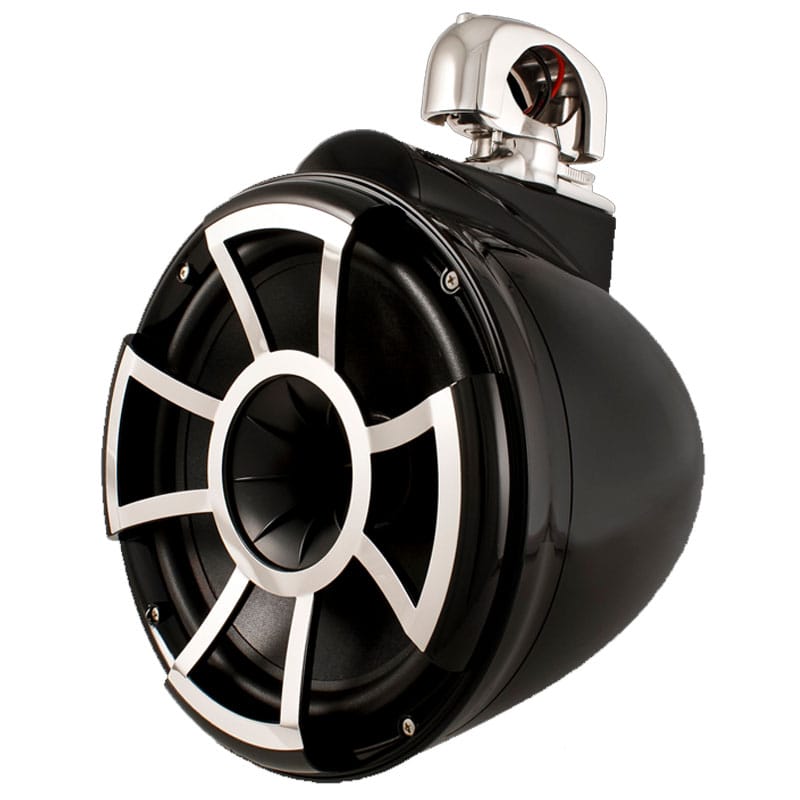 Wet Sounds Revolution Serisi 8" Kule Hoparlör | 400W Peak Güç | 4 Ohm | Siyah | Gümüş Alüminyum Kelepçeli - Tekne Ses Sistemi