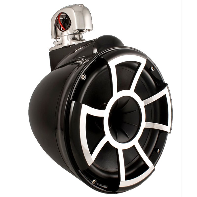 Wet Sounds Revolution Serisi 8" Kule Hoparlör | 400W Peak Güç | 4 Ohm | Siyah | Gümüş Alüminyum Kelepçeli - Tekne Ses Sistemi