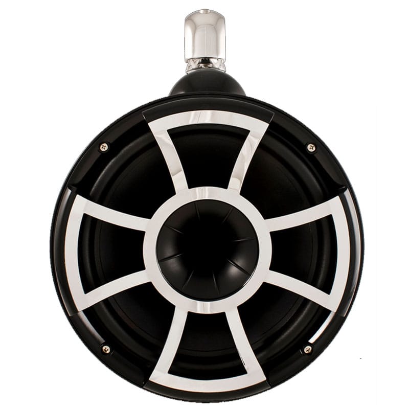 Wet Sounds Revolution Serisi 8" Kule Hoparlör | 400W Peak Güç | 4 Ohm | Siyah | Gümüş Alüminyum Kelepçeli - Tekne Ses Sistemi